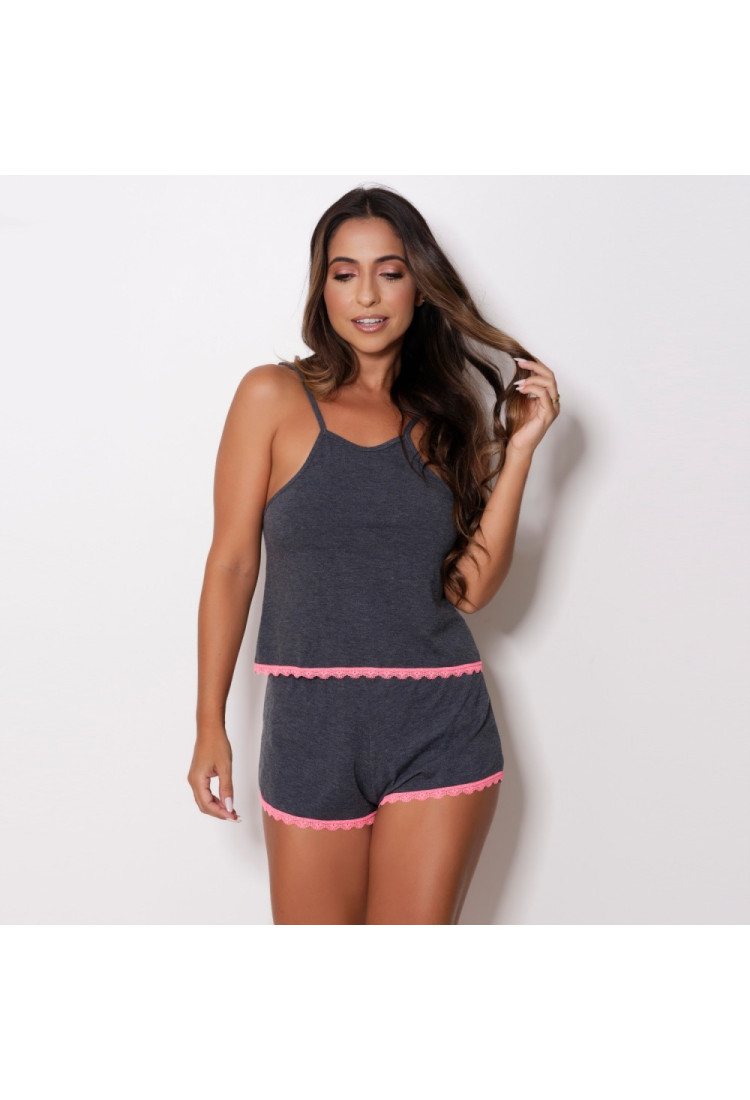 Short Doll Mescla com Rendinha na Bainha
